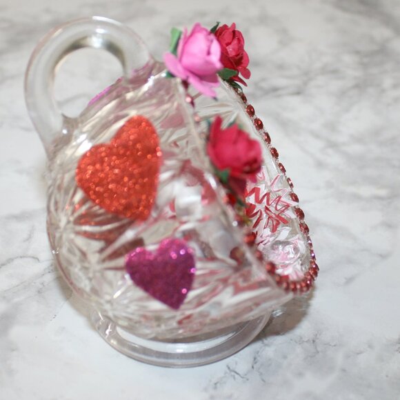HAND CRAFTED Valentines Day Decor Ornament Table Upcycled Cup Unicorn Red Gift - Picture 2 of 12